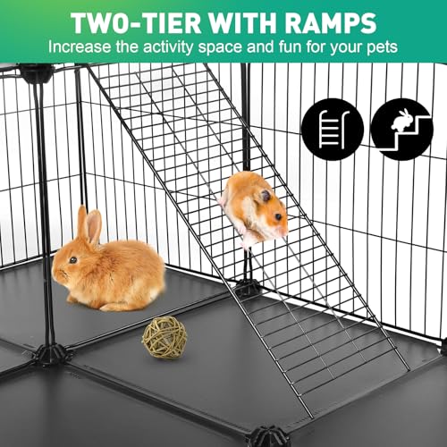 VISCOO 41 Panels Pet Playpen, 35.4" x 23.6" x 23.6" Small Animal Playpen | Rabbit Cage for Guinea Pigs,Bunny,Hedgehogs, with 2 Doors, Puppy Play Pen Indoor Outdoor, Two-Story C&C Cage - color: 35.4" L x 23.6" W x 23.6" H, style: 41 Metal Panels