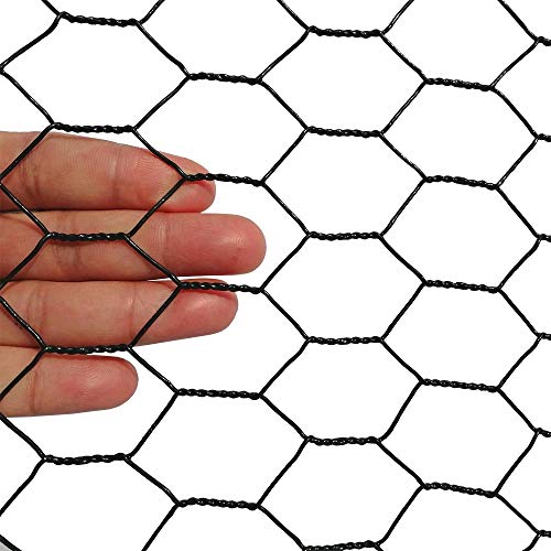 PVC Black 20GA 12in x 50ft x 1in Mesh Chicken Wire Hexagonal Poultry Netting - size: 12"x50'-1" 20GA