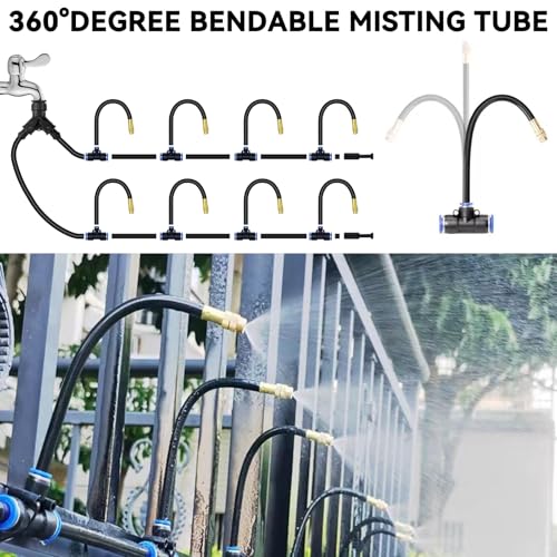 98.4Ft Drip Irrigation Kit System, 360° Bendable Garden Irrigation System | Adjustable Automatic Watering Misting System with 20 Nozzles for Greenhouse, Yard, Lawn, Plant, , 5/16" Tubing - size: 98.4Ft