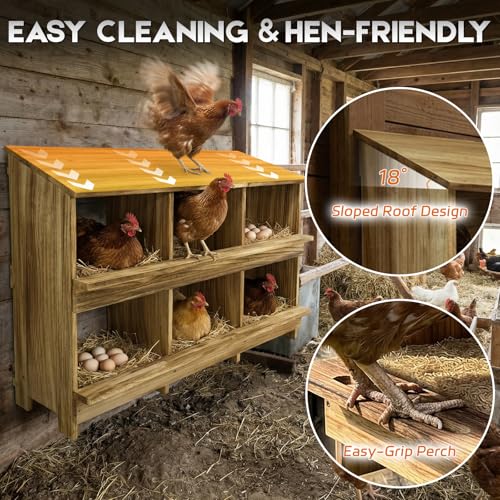 6 Holes Gold Standard Chicken Nesting Box for Laying Eggs, Two-Tier Wooden Nesting Boxes for Chickens, Farmhouse Series Laying Box for Hens, Ducks and Birds - color: Wooden 6-Hole