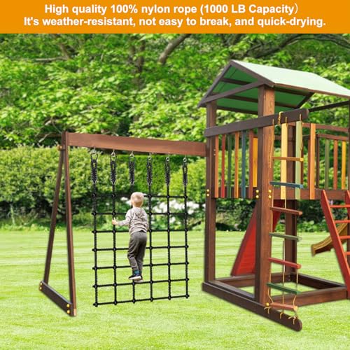 Climbing Cargo Net for Kids Outdoor 49" x 77" Heavy Duty Climbing Net No Knots Climbing Ladder Net for Swing Set, Treehouse, Playground, Ninja Obstacle Course Rope Net for Climbing - 1000LB Capacity - color: Black - 49" X 77"