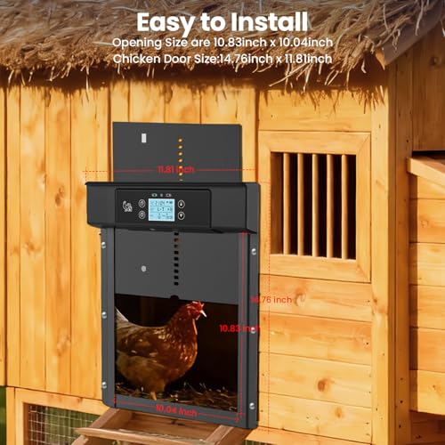 Automatic Chicken Coop Door Solar Powered, Aluminum Alloy Duck Door with LED Display, Timer & Light Sensor, 4 Modes Combo, Smart APP Remote Control Intelligent Pinch Protection - Black
