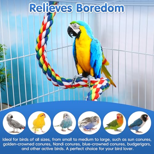 iplusmile Bird Rope Perch Swing & Climbing Toy - 40-Inch Extra Long Soft Spiral Colorful Cotton Rope for Parrots Cockatiels Parakeets Budgie Cage Accessories - size: 40 inch / 105 cm