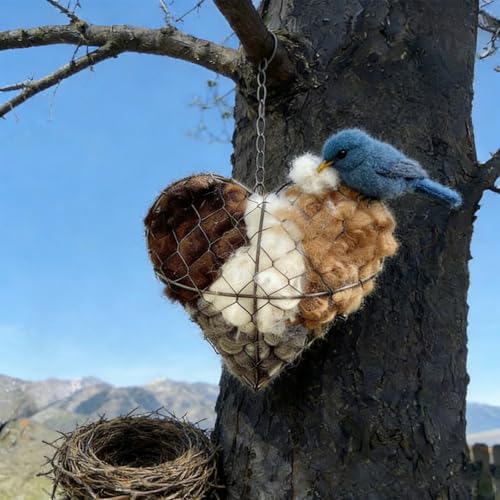 Handmade Alpaca Fiber Bird Nesting Heart,Alpaca Bird Nesting Material,Bird Nesting Material Holder,Alpaca Fiber Bird Nesting Box for Wild Birds,for Garden,Yard & Bird Lover (2PCS) - color: 2PCS