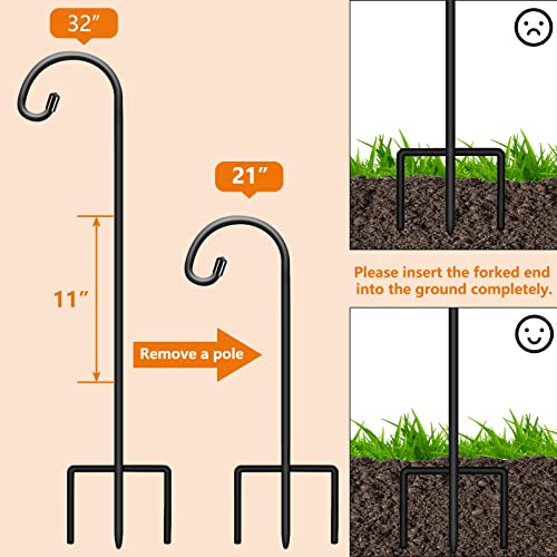 Gtongoko 32 Inch Shepherd Hooks for Outdoor 4 Pack, Adjustable Garden Hooks for Hanging Plants, Lanterns, Solar Lights, Mason Jars & Wedding Decor, Matte Black Decorative Shepherd’s Hooks
