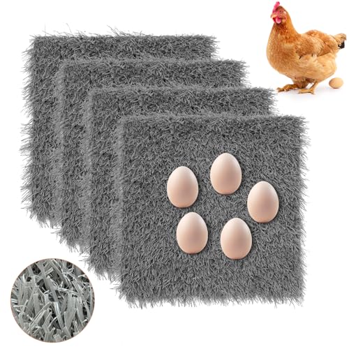 Hamiledyi Chicken Nesting Pads 4 Pcs Washable and Reusable Nesting Pads for Chicken Coop Artificial Grass Rug Carpet Synthetic Turf Mat Garden Lawn Bedding for Chicken Hen Small Pets(Grey, 12"x12") - size: 4 Pcs Grey