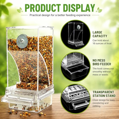 Rypet No-Mess Bird Feeder and Water Dispenser Set for Small Birds | Automatic Bird Feeder, Transparent Acrylic Food Container, Helps Reduce Seed Scatter, for Parakeet Cockatiel Parrot Canary - color: Feeder + Drinking Bottle