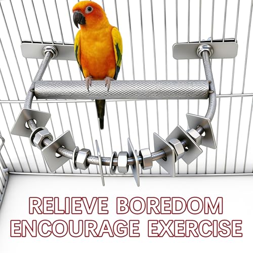 304 Stainless Steel Bird Perch with Chew Toys(Steel) | Washable,Metal U-Shape Parrot Stand - color: Silver
