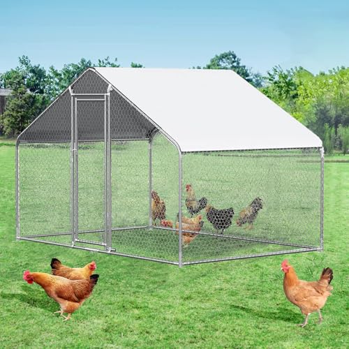 Chicken Coop Run, 9.8 x 6.6 x 6.4ft Metal Chicken Coop | Chicken Runs for Yard with Waterproof UV-Resistant Cover, Walk-in Outdoor Chicken Enclosure for Farm and Backyard - size: 117.6"L x 76.2"W x 76.8"H