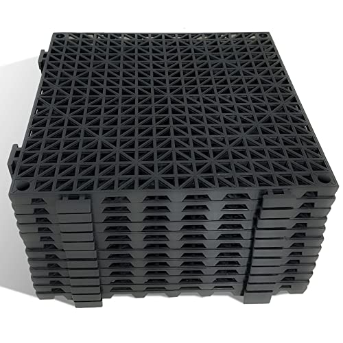 12 Pack Modular Interlocking Cushion 11.6" x 11.6" Rubber Mat Floor Tile Mats Drain Pool Patio Balcony Yard Pet Area Washer Pad(Black) - size: black