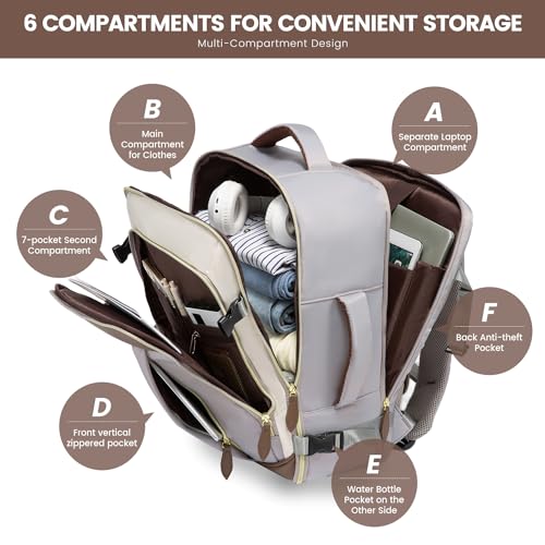 LOVEVOOK Travel Backpack for Women, 40L Carry On Backpack with 3 Packing Cubes,TSA Personal Item Travel Bag Airline Approved, Water Resistant Weekender Overnight Luggage Daypack, Fits 17 Inch Laptop - color: H-grey-beige-hkaki, size: Large - 17.3 Inch - 4