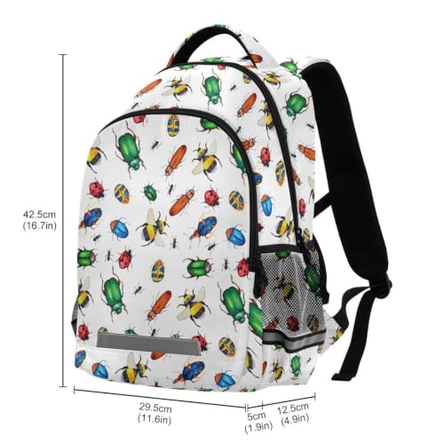 Kids Bugs Backpack for Boys Girls School Bags | Elementary Middle, Travel Daypack Lightweight Waterproof with Reflective Strip - color: Bugs 01