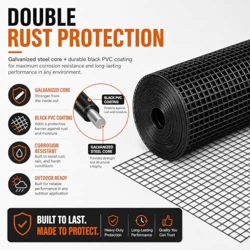 HORCH Black Hardware Cloth 1/4 inch 36 x 100 ft 23 Gauge | Chicken Wire Mesh Roll, Chicken Wire Fencing, Wire Fence Roll, Wire Mesh Fence, Mesh & Wire Cloth, Rat Wire, Hardware Mesh - size: 1/4'' x 36'' x 100'