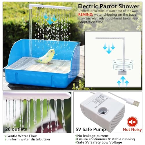 kathson Automatic Parakeet Bird Bath with Pump,Parrot Shower Bathtub (Blue) | Circulating Water System Large Bird Fountain Bath Bathing Tub for Budgie Cockatiel Lovebird Conure - color: Blue