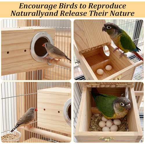 2 Pack 7.9x4.7x4.7 Inches Parakeet Nest Box Natural Wood Bird Nesting Box for Budgie Lovebirds Cockatiel Parrots Mating Aviary