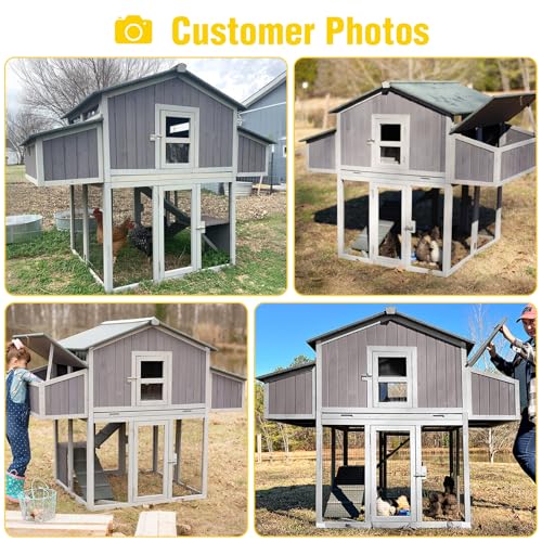 Aivituvin Large Chicken Coop for 4-6 Chickens, Raised Outdoor Wooden Chicken House with Unique Folding Design, 2 Nesting Boxes, Easy Clean Pull-Out Tray, Waterproof Asphalt Roof - Grey - size: 69.8"L x 42.0"W x 54.6"H