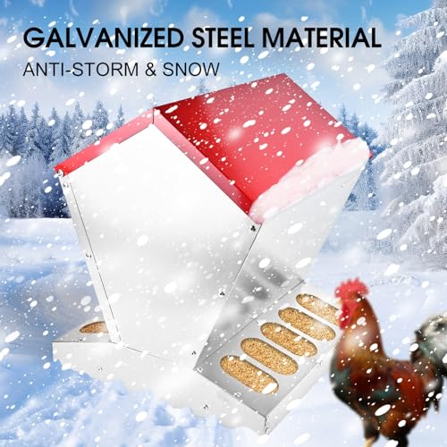 shengyi 11.5-55lbs Galvanized Chicken Feeder - Rat Proof Poultry Feeder with Lid Weatherproof Outdoor Coop Food Dispenser (25lbs 11.75x11.75x15.75in) - size: 25lbs 11.75x11.75x15.75in