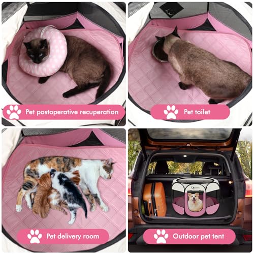 Siedihit Dog Cat Pet Playpen Tent Crate Cage with Washable Pad, Medium Pink | Breathable double-layer mesh Wide applicability Recovery After Surgery Portable Easy to Set up lightweight Recovering Pets - color: Pink with Pad