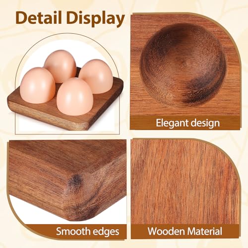 Sewroro Wooden Egg Holder 4 Slots Tray Countertop Egg Storage Organizer Chicken Display Rack For Kitchen Refrigerator