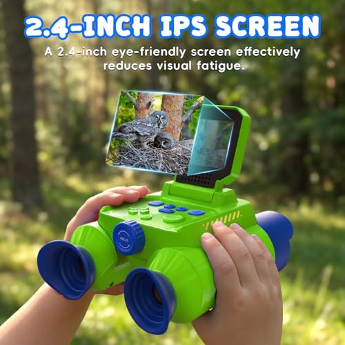 Binoculars for Kids with Night Vision, 2.4" HD Screen & 10X Zoom for Photo and Video - Outdoor Adventure Binoculars Bird Watching, Camping, Hiking, Gifts for Kids Ages 4+ (Green) - color: Green