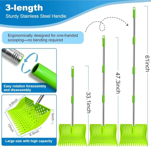 2-in-1 Pets Poop Scooper & Rake, Dog Pooer Scooper Set (Green) - color: Green