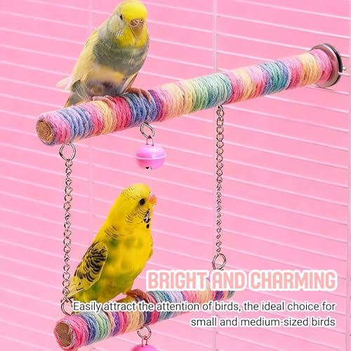 2pcs Gradient Colorful Bird Rope Perch Stand,Hanging Bird Rope Perch Stand Extra Long Gradient Color Swing,Double-Layer Bird Swing,Bendable Climbing,Parakeet Lovebirds Budgies Play(59'',10''E)