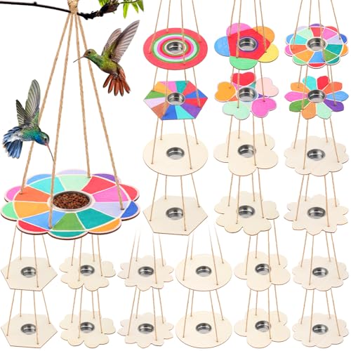 DoubleFill 24 Pcs Bird Feeder Craft Kits | for Kids Ages 3-8, Make Your Own Bird Feeders, Kids Art Crafts DIY, Wooden Art Painting Flock Feeders, for Outside DIY Crafts