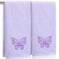 SmoothNovelty 2 Pcs Butterfly Hand Towels Purple Bathroom Decor 14x29 Inch | Embroidered Bathroom Hand Towels, 100% Cotton, Soft Absorbent, Purple Butterfly Bathroom Kitchen Decor - style: Butterfly