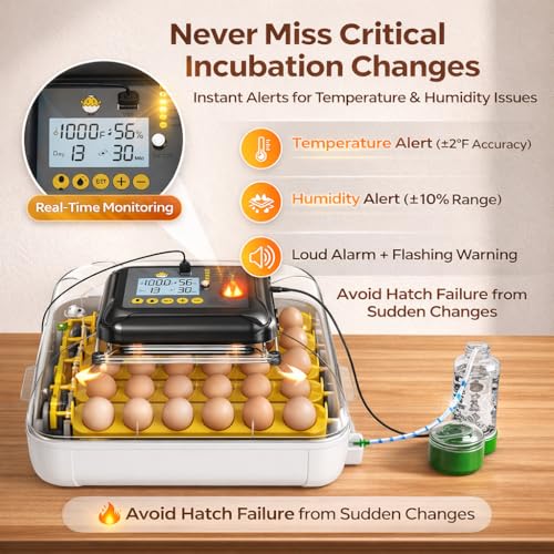 Egg Incubator for Hatching Eggs 30 Eggs, Chicken Incubator with Automatic Egg Turning, Temperature & Humidity Control, Egg Candler, Poultry Incubator for Chicken Quail