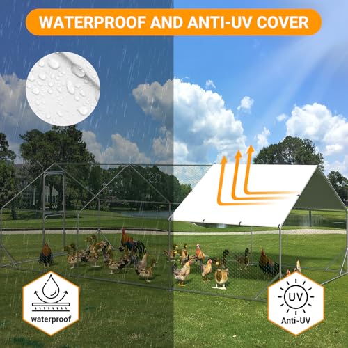Chicken Runs for Yard with Cover, Large Metal Chicken Coop, 9.8x19.7x6.6FT Chicken Pen with Waterproof and Anti-UV Cover, Walk-in Poultry Cage for Yard Outdoor Duck Rabbit Cage - color: 9.8' W x 19.7' L x 6.6' H, size: 74.8"L x 11.4"W x 9.7"H