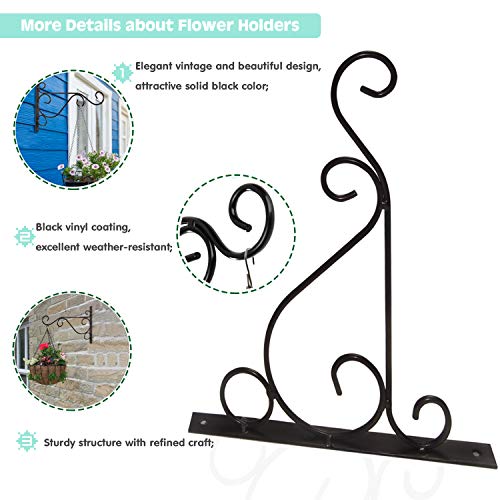 Fashion&cool Hanging Plant Brackets, Pack of 2 10 inch Iron Wall Mount Plant Hanging Hooks Metal Wall Brackets Hangers for Indoor Outdoor Planter Bird Feeder Lanterns Wind Chimes with Screws