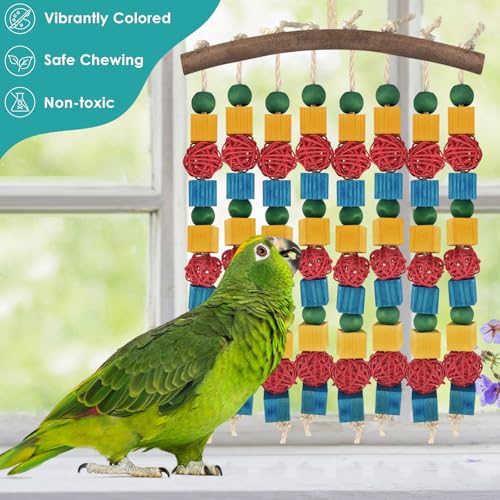 DBNESS Large Parrot Toys, 17.7 inch Multicolored Natural Wooden Blocks Beads Rattan Balls, Bird Chew and Hanging Tearing Toys for Large Medium Birds Macaws African Grey Cockatoos Amazon Parrots - style: Large Birds 8 strings
