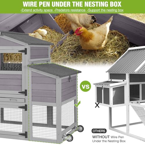 Mobile Chicken Coop Large 79" Chicken House On Wheels All-Steel Frame Hen House Poultry Cage with Metal Run,Waterproof Rain Cover - color: Grey