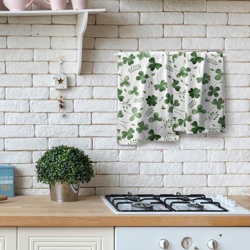 Giwawa St Patrick Day Hand Towel Set of 2 Sage Green Clovers Shamrock Towel Spring Summer Eucalyptus Leaves Face Towel Quick Drying Dish Wash Cloth for Hotel Bathroom Gym Home Holiday - color: Clover