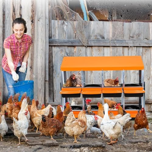 8-Hole Chicken Nesting Box with Removable Lid, Metal Chicken Coops with Roll Away Design/Easy Egg Collection/Ventilation Holes, for Chickens Coops, Duck and Hens - color: Orange, size: 8 holes with legs