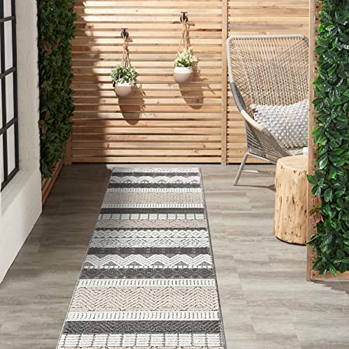 Rugshop Marbella Indoor/Outdoor Contemporary Boho Runner Rug Gray 2' x 7' | Non-Shedding, Runner, Size 2' x 7', Patio, Deck, Porch, Balcony, Backyard, Garden, Poolside, Sunroom, Outdoor Living - color: Grey, size: 2' x 7' (Rectangular)