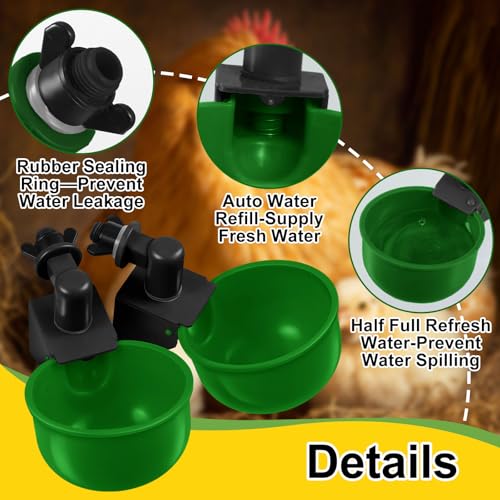 Tanlade 50 Pcs Automatic Chicken Waterer Cups Chicken Feeder for PVC Pipe Waterer Kit for Poultry Duck Goose Turkey Bunny (Green,Classic) - color: Green