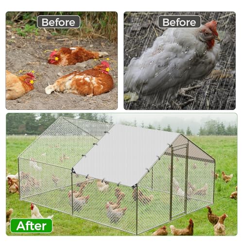 11.48 x 6.23 FT Chicken Coop Cover Waterproof, All-Weather PE Shade, Waterproof UV Resistant Chicken Coop Tarp, Chicken Run Cover for Winter with 20 Ball Bungees, for Large Chicken Pens