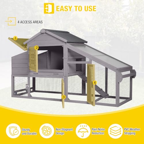 Aivituvin Chicken Coop with Run and Wheels, Mobile Outdoor Hen House Wooden Poultry Cage with Waterproof Roof (Grey, AIR23) - color: Grey, size: 67.3"L x 26.0"W x 39.4"H