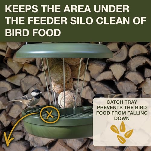 SWISSINNO Bird Feeders - No Mess Fat Ball/Suet Feeder for Outdoors Hanging - Smart Birds Lucerne Spill Proof Wild Cardinal Bird Feeder with Integrated Seed Catcher Tray - Green - color: Green, style: Lucerne