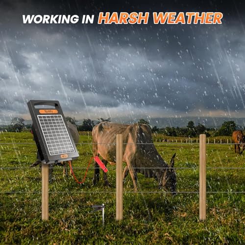 24-Hour Solar Electric Fence Charger, 0.18J, 10-Mile for Livestock | Portable All-in-One Energizer, 5700-10200V Pulse Output, 24/7 Solar Charging, Weatherproof, Deters Predators - color: Black
