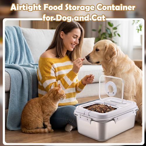 2 Pack Stainless Steel Pet Food Container with Scoop, 7.5 L/16.5 lb Small Airtight Metal Treat Storage Bin Cat Puppy Dog Food Storage Container for Dry Dog Cat, Bird Seed, Keep Fresh