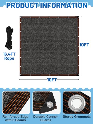 MEWTOGO 95% High Density Dog Kennel Shade Cover - 10x10ft Mesh Shade Cloth | Anti-Tear, Easy Setup, Provides Perfect Shade, for Garden Outdoor Patio Greenhouse Balcony Chicken Coop Pet Crate - size: 10x10ft
