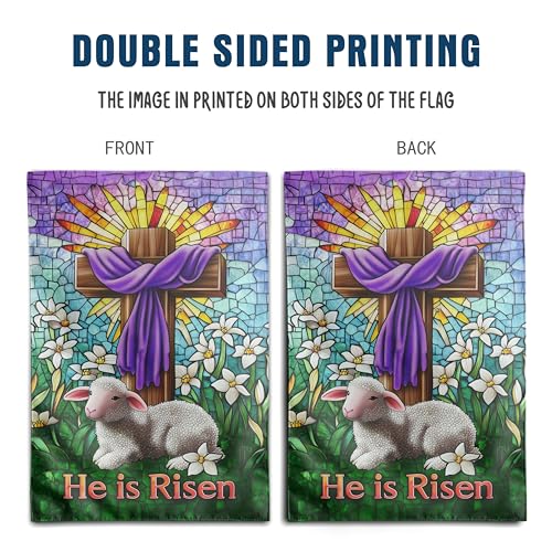 Christian Easter Garden Flags for Outside 28x40 Double Sided He Is Risen House Flag Religious Easter Lamb Decor Stained Glass Cross Flag Lily Spring Outdoor Flag Large - color: eastercross
