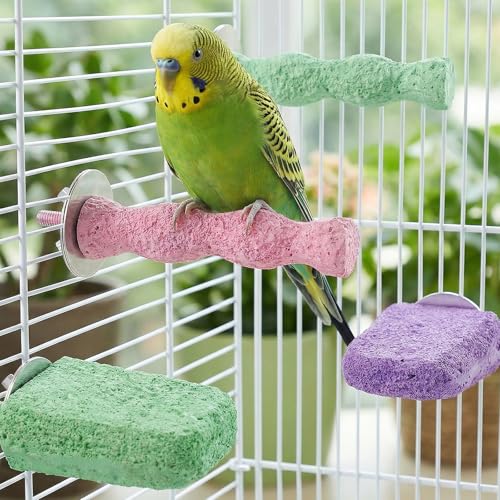 6PCS Bird Beak Grinding Stone Perch – Anti-Slip Resin Perch Stand for Beak & Claw Trimming, Chewing Toy for Parakeets, Budgies, Cockatiels, Conures