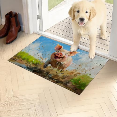 Funny Pig Doormat 17x29.5 Inch, Cute Piglet Indoor Door Mat, Farm Animal Non-Slip Welcome Rug Gifts for Living Room, Kitchen, Bedroom,Farmhouse Decor - color: Funny Pig