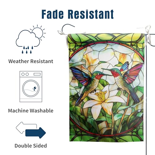Stained Glass Hummingbird House Flag 28x40 Double Sided Large Decorative Flags For Outside Spring Floral Garden Flag Summer Flower Yard Flags for Lawn Porch Patio Decor - color: floralhummingbird