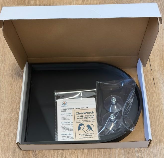 CleanPerch™ Bird Food Waste Catcher Tray with Suction Cups. Half Stadium Shape That attaches to Windows. Reduces Scatter, Easy-Clean, and Low-Profile (Black, 9" x 11.5" x 3.7) - color: Black, size: 9" x 11.5" x 3.7"