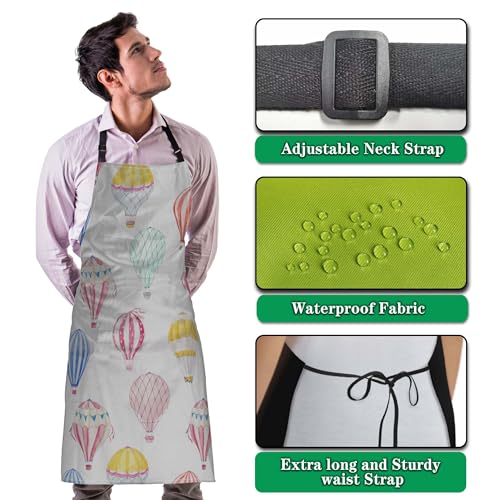 Kitchen Apron for Women Hot Air Balloons Mans Aprons for Cooking Restaurant BBQ Painting Crafting Gardening 27” (W) x 31” (H), Waterproof Apron - color: Hot Air Balloons