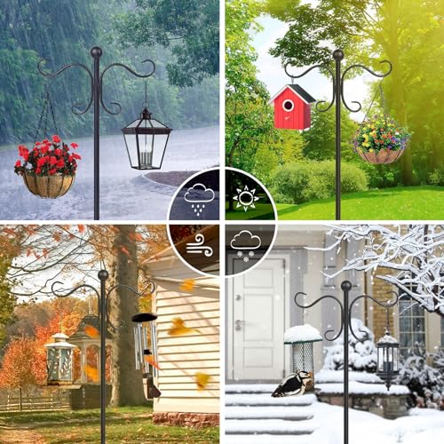 AOMGD 2 Pack 76 Inch Adjustable Double Shepherds Hooks for Outdoor Heavy Duty, Two Sided Garden Bird Feeder Pole for Hanging Plant Baskets, Solar Lights, Weddings Decor | Two Sided Garden Heavy Duty Bird Feeder Pole for Hanging Plant Baskets, Solar Lights